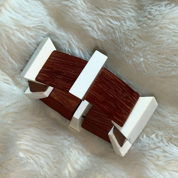 Vintage unique stretch wood bangle bracelet - Picture 9 of 12